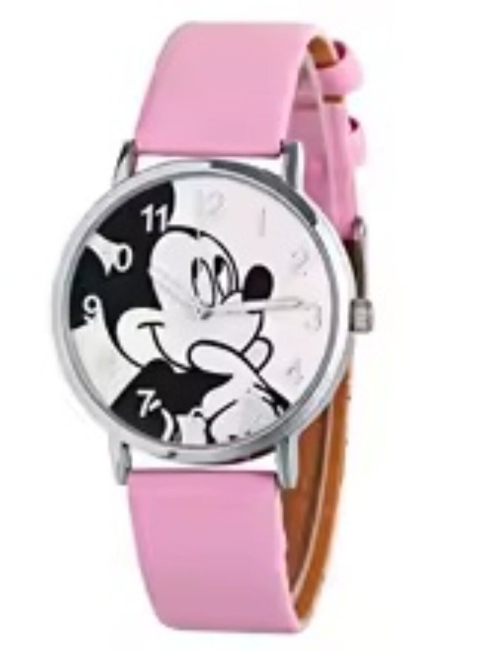 Mickey Pink Kids' Cartoon Dial Wristwatch with PU Leather Strap